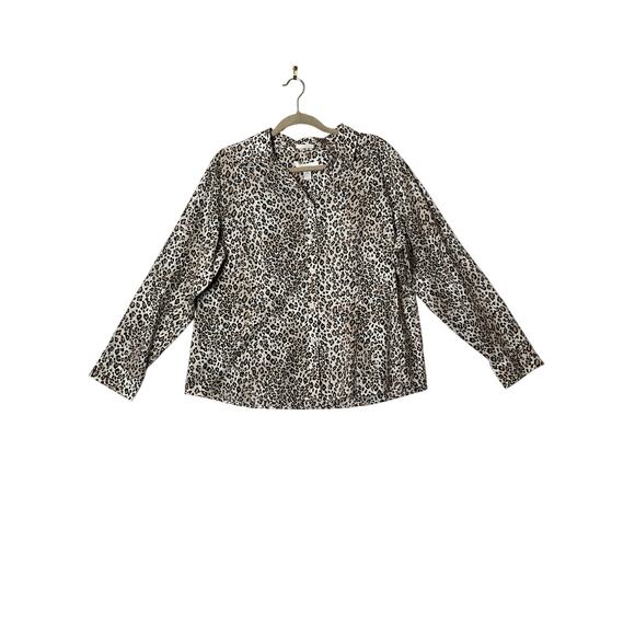 Chico's size 3 top leopard print cream/beige button-up no-iron career, office - Picture 1 of 8